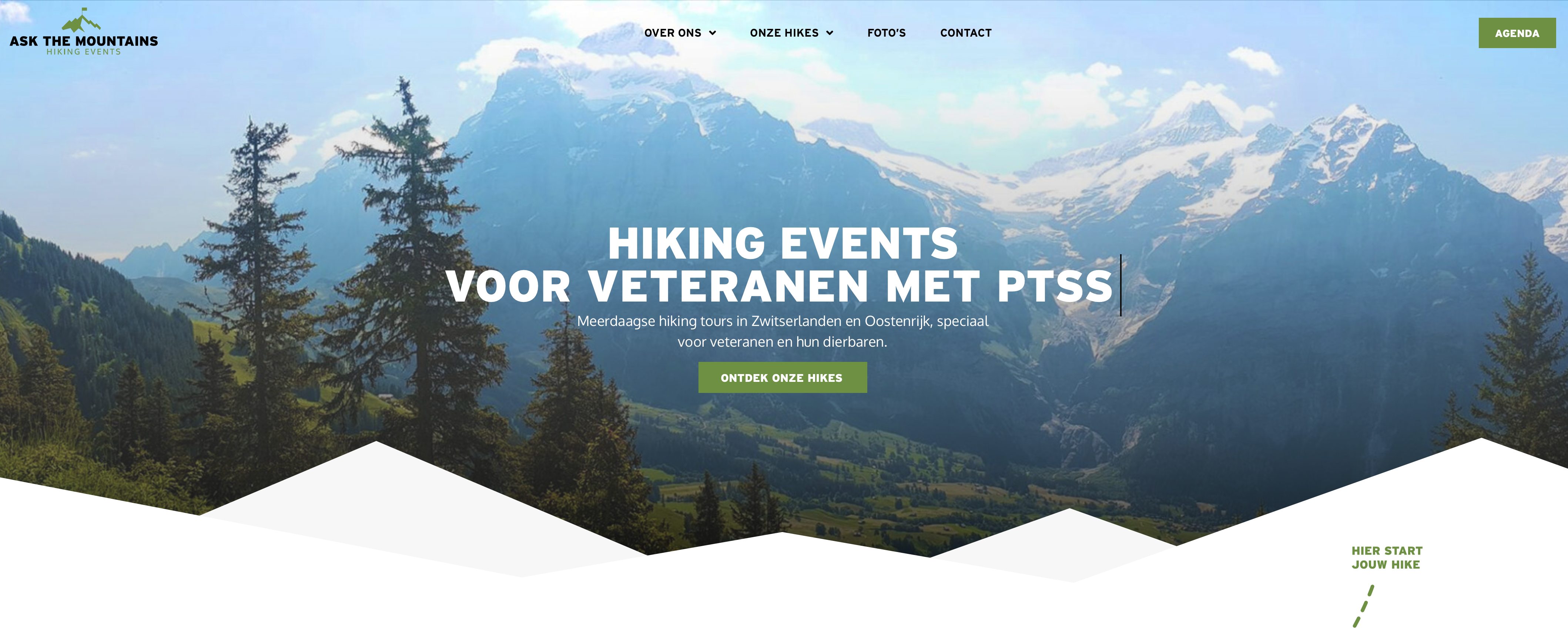 Homepage van Ask The Mountains, hiking events voor veteranen met PTSS